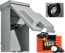 50 Amp 15FT Generator Cord and Power Inlet Box, Generator Box with 3-Prong Gener