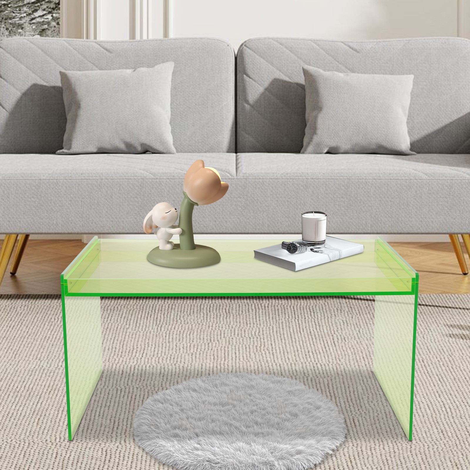 Acrylic Rectangle Coffee Table Modern Clear Table for Living Room Bedroom Office