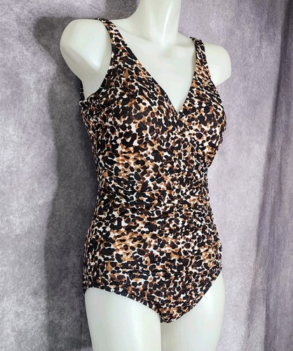 Miraclesuit Its A Wrap Animal Print Women’s 14 Tummy Control Swim Suit One Piece - Picture 2 of 10