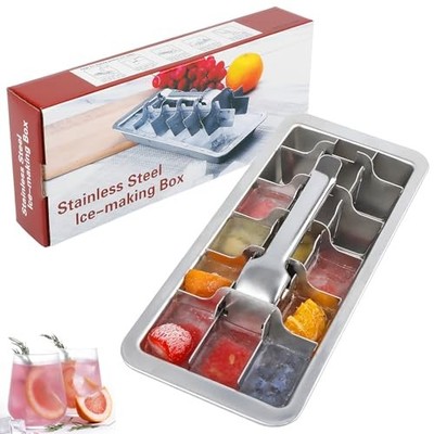18/8 Stainless Steel Ice Cube Tray, 18 Slot Ice Tray with Easy Release Handle