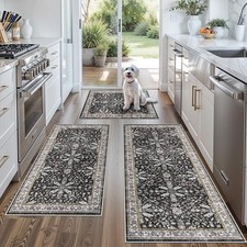 3-Piece Washable Kitchen Rug Set of 3 with Runner – Non-Slip Boho Kitchen Mats