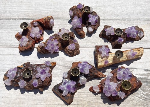Wholesale Lot 8 Pcs Natural Amethyst Drift Wood sphere Stand - Incense Holder