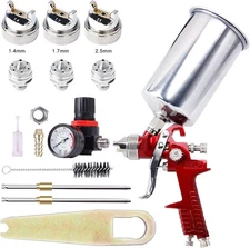 High Performance HVLP Gravity Feed Spray Gun with 1.4mm 1.7mm 2.5mm Fluid Tips