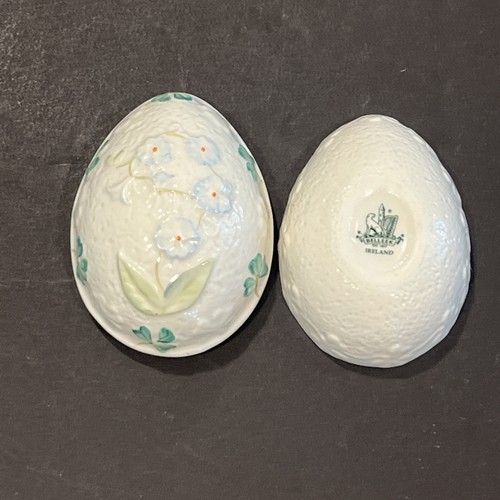 Vintage Belleek Morning Glory Egg Shaped Trinket Box Dark Green Mint Mark - Picture 9 of 15