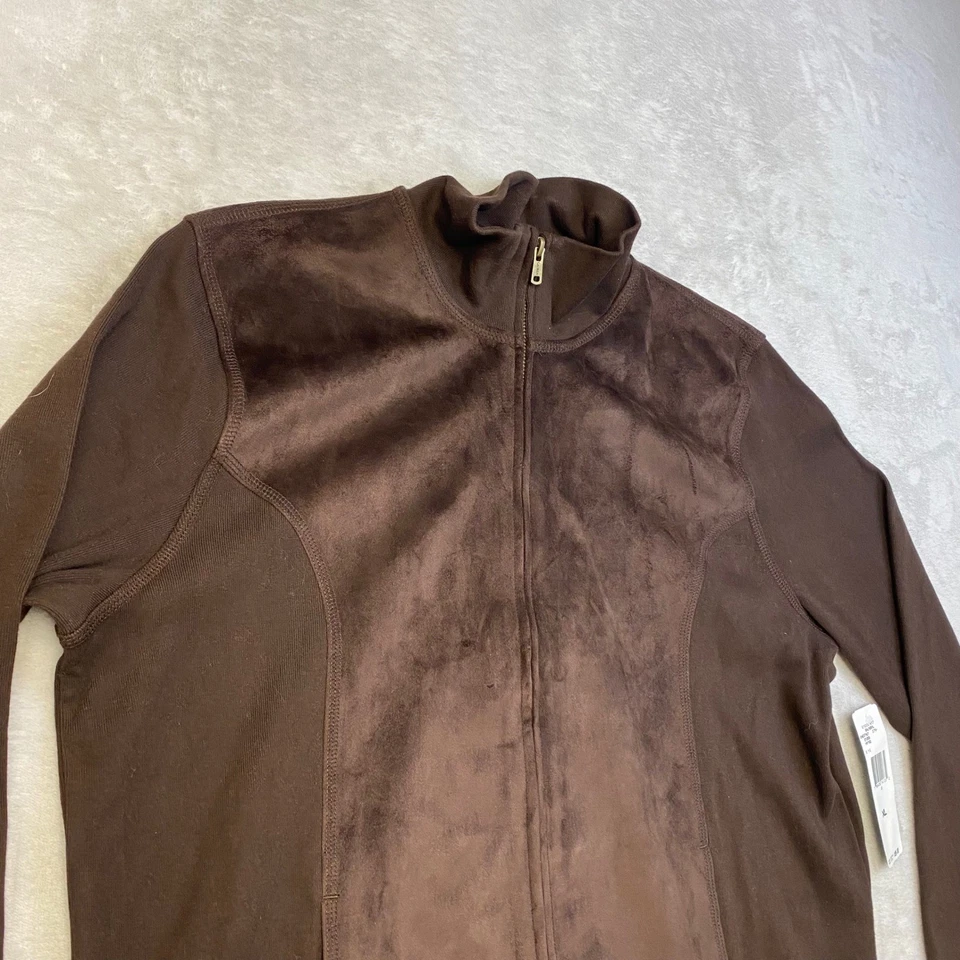 Lauren Ralph Lauren Womens XL Zip Up Jacket Brown Velvet Panel Coat - Image 3 of 4