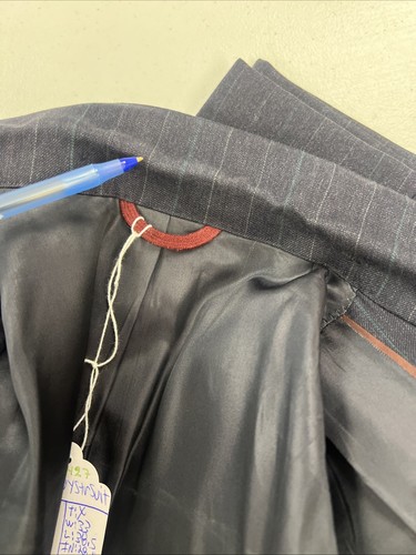 Hart Schaffner Marx Men's Suit 42R 33X28 Dark Blue Gray Striped Two Buttons Vint - Picture 13 of 20