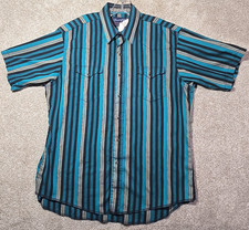 Wrangler Vtg Pearl Snap Shirt Single Stitch Striped Light X-Long Tails Men's L