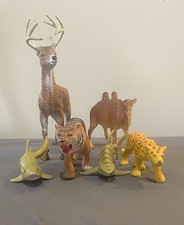 Vintage Mixed Lot 6 Plastic Animal Toys - Deer Tiger Camel Leopard Sharks