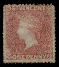 ST. VINCENT QV SG1, 1d rose-red, UNUSED. Cat £60.