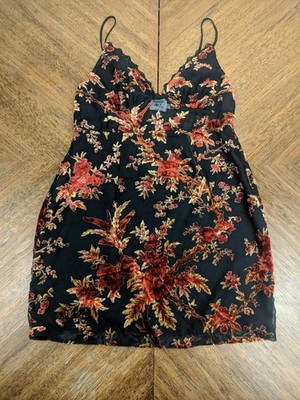 Princess Polly Velvet Burnout Slip Dress Black And Red Floral Size 12 Lined Goth