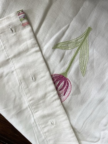 Vintage Pottery Barn Kids Linen Curtains 2 Panels Embroidered Tulips Blackout - Picture 4 of 7