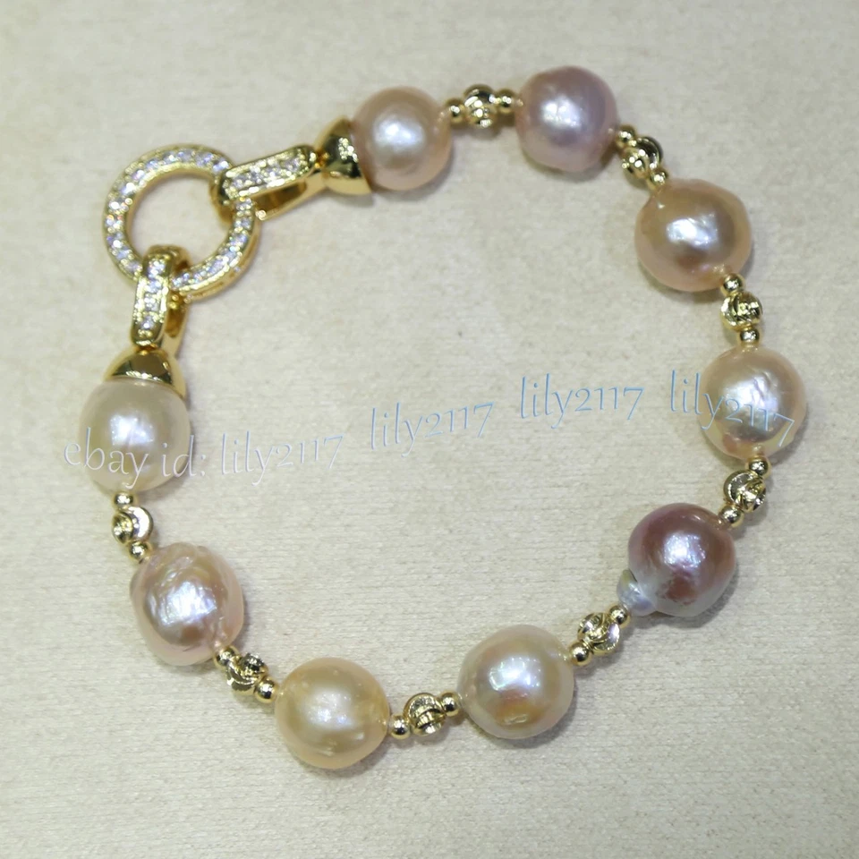 Brazalete de perlas naturales 12-14 mm raro multicolor barroco Keshi Edison 7,5 pulgadas Foto 2 de 4