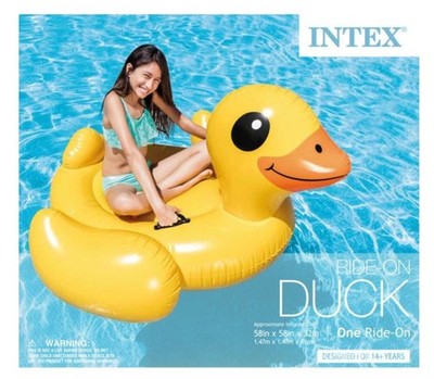 Intex Inflatable Yellow Duck Ride On Pool Float, 58 x 58 x 32, Size