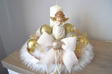 Adventsgesteck m Engel Adventskranz weiß creme gold 32 cm künstlich Weihnachten