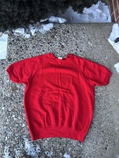 VTG 80s Gearing Up Short Sleeve BLANK Raglan Red Gym Sweatshirt Large 24.5x26.5