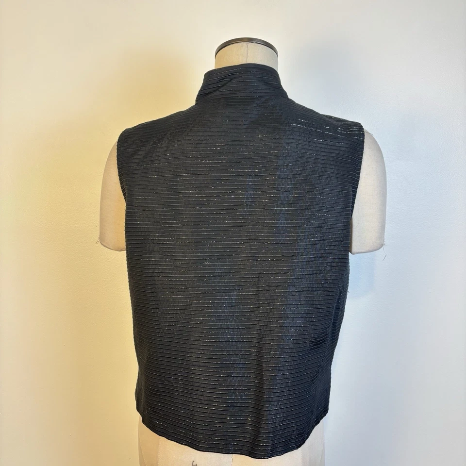Finity Naturals Womens 10 Black Metallic Asian Mandarin Collar Jacket Vest - Image 3 of 4