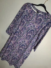 Talbots Performance Nylon Boat Neck Shift Dress Womens L Purple Paisley Stretch
