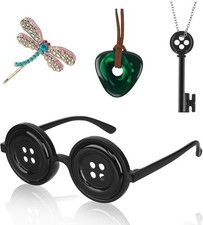 4 Pcs Accessories Fit for Cosplay Costume, Button Eyes Glasses, Key Necklace