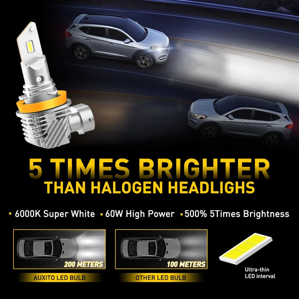 H11 H8 H9 LED Headlights Light Bulbs For Chevy Silverado 1500 2500HD 3500HD 4500 - Image 3 of 4