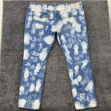 True Religion Jeans Mens 46x34 Blue Rickey Relaxed Straight Bleach Wash Flap