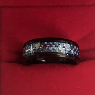 Classic Design Titanium Steel Black/Blue Lifeline Design 8mm Band S 11