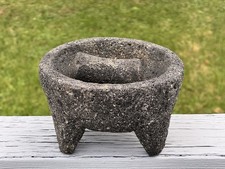 Vintage Mexican Molcajete 8.1/4&rdquo; Volcanic Lava Stone Mortar Pestle Tejolote