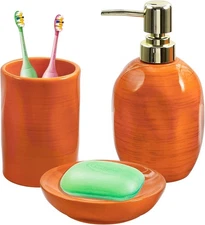 Burnt Orange Bathroom Accessories Set, 3PC Ceramic Orange, 