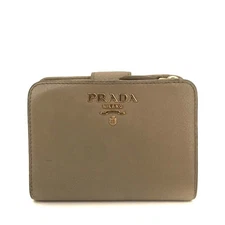 Prada Logo Leather Bifold Wallet Purse Beige