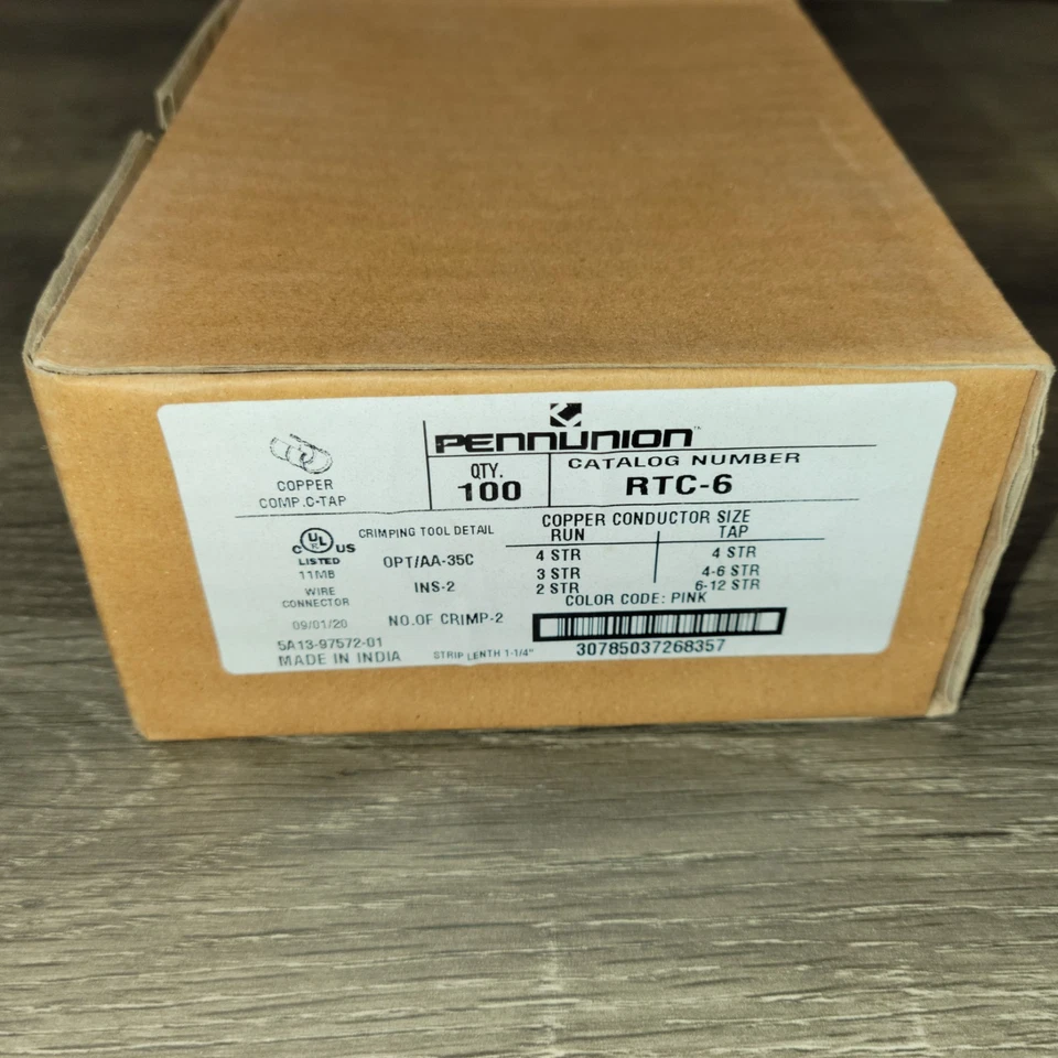 NEW (100 Pack) PennUnion RTC-6 Copper Compression C-Tap 12 AWG - 2 AWG - Image 2 of 4
