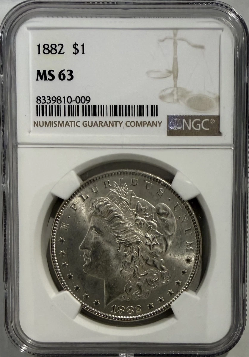 Silver MS 63 Graded 1882 Year Morgan US Dollars (1878-1921) for