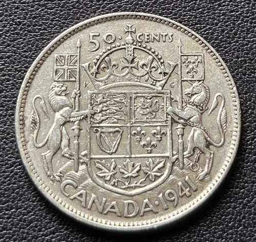 1941 Canada 50 Cents George VI Silver Coin – 80% Silver Half Dollar