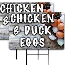 Chicken  Duck Eggs 2 Pack Double-Sided Yard Signs 16" x 24" with Metal Stakes 
