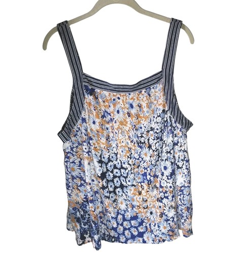 Maeve by Anthropologie Blue Yellow Floral Square Neck Tank Size X LARGE - Picture 4 of 6