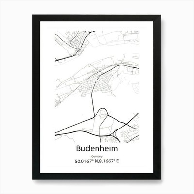 Budenheim,Germany Minimalist Map Ar Framed Wall Art Poster Canvas Print Picture