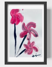 GUAJARDO Original Expressionism Pinwheel Flowers in Breeze 9X6 Paper Signed Art