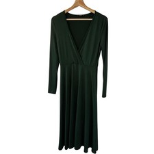 SHEIN Forest Green Midi Sm Dress Wrap VNeck LongSleeve Workwear Party Classic
