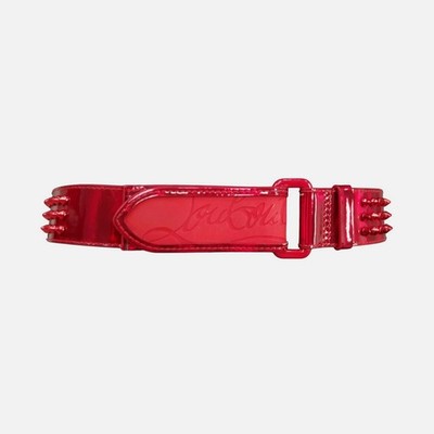 Christian Louboutin Men's Red Loubi Stud Patent Leather Belt Size 40 in/100 cm