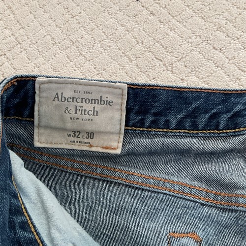 Abercrombie & Fitch Slim Straight Distressed Cotton Denim Blue Jeans Mens 32x30 - Picture 7 of 12