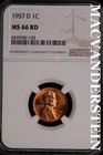 1957-D Lincoln Wheat Cent- NGC-MS66 RD Gem Brilliant Uncirculated Luster #SLM364