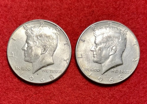 (2) 1968 D Denver Kennedy Half Dollars 40% Silber zirkuliert 1 $ FV Face Lot