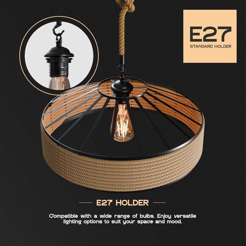Vintage Retro Industrie Loft Hanfseil Eisen Pendelleuchte Deckenleuchte Retro Lampe UK - Bild 10 von 41