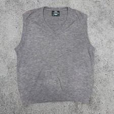 Janzen Sweater Vest Size L Gray V-Neck Knit Made in USA