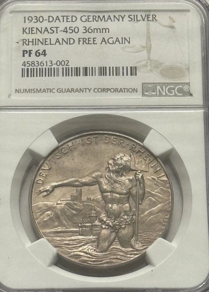 1930 Germany Karl Goetz PROOF Silver Medal “Rhineland” - NGC PF64 - Top Pop - Image 2 of 3