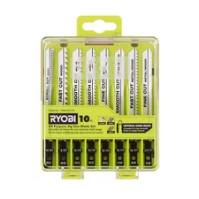 (10-Piece) Ryobi Jig Saw Blade Set, All Purpose, Universal, Wood Plastic Metal