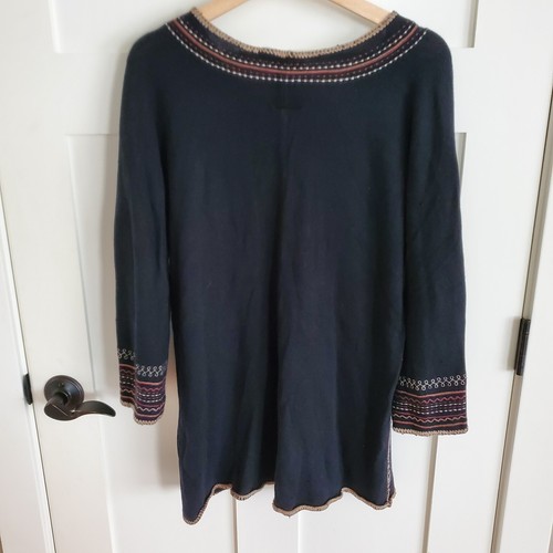 LUCKY BRAND Wool Modal Sweater Embroidered Womens XL Black Boho Lagenlook 3/4 Sl - Picture 6 of 14
