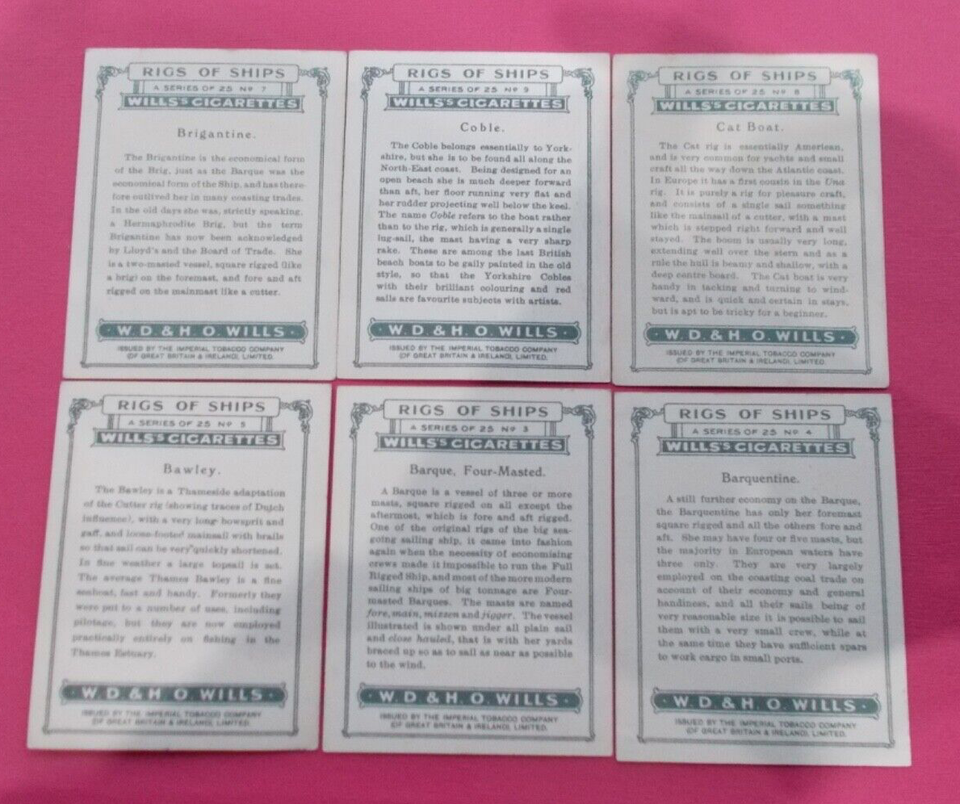 cigarette cards WILLS RIGS OF SHIPS 6/25 LOT C eBay