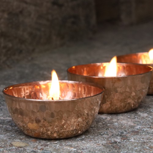 Hecho a Mano Té de Cobre Luz Portavelas Juego de 3 Boda Regalo Decoración Votiva - Imagen 3 de 8