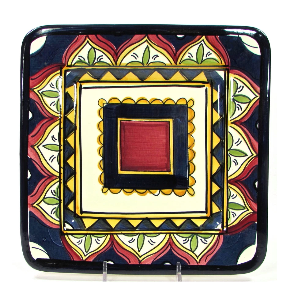 Tabletops Gallery MEDITERRANEAN 8.5" Square Salad Plate Set 4 Blue Red Gold NWT - Image 2 of 4