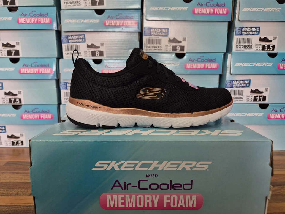 SKECHERS WOMENS SHOES BLACK LADIES LACE SKETCHERS MEMORY FOAM WALKING TRAINERS - Image 2 of 4