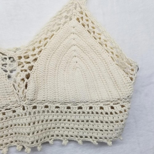 Ecote Häkel Strick Bralet Trägertop Damen groß creme Baumwolle Boho Hippie - Bild 4 von 7